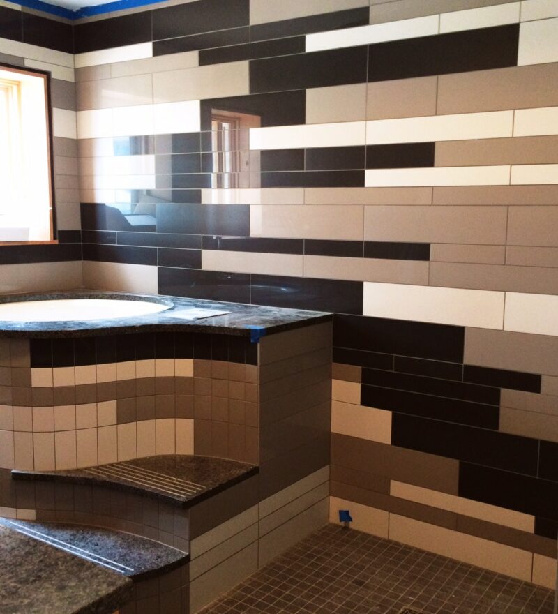 modern tile composition in black, white and taupe