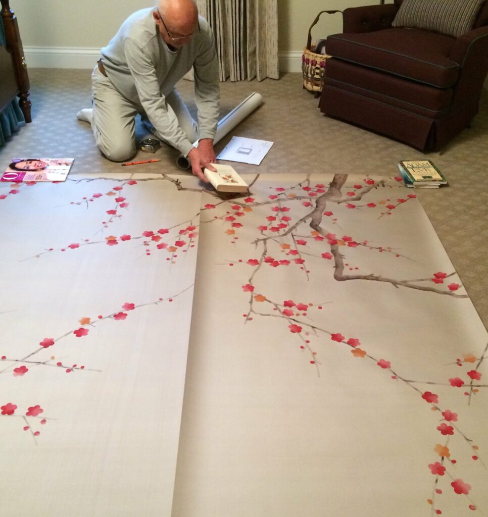 De Gournay wall covering cherry blossoms
