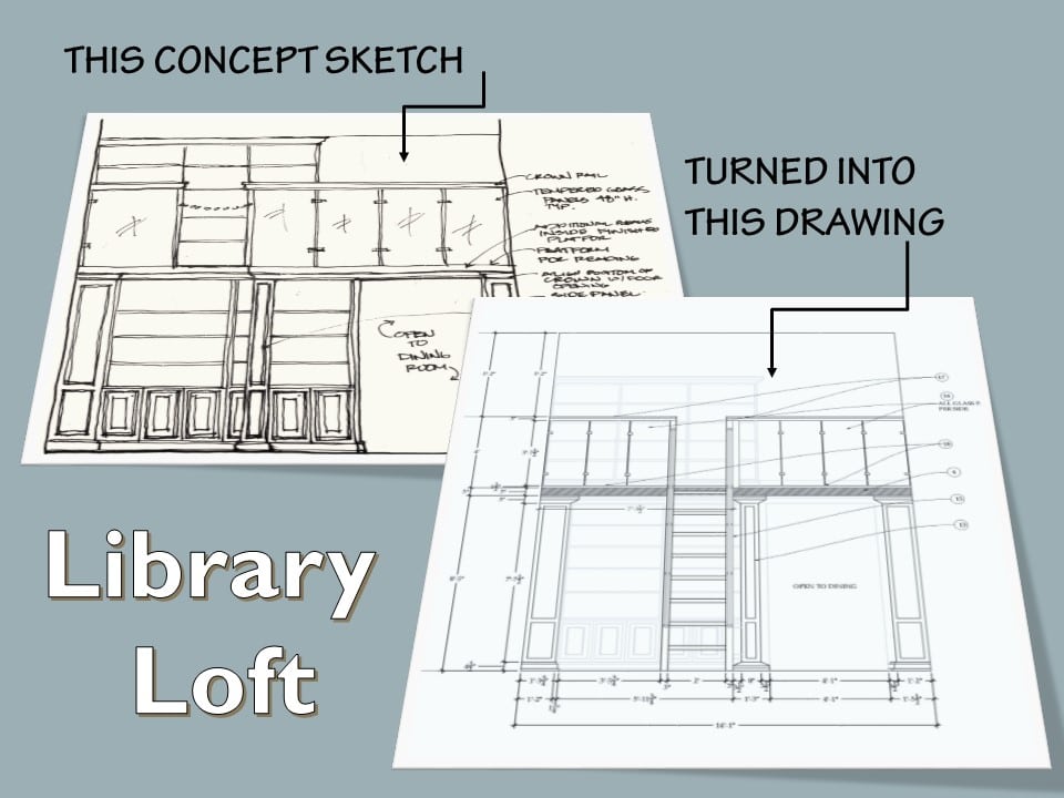 designing a library loft - concept sketch