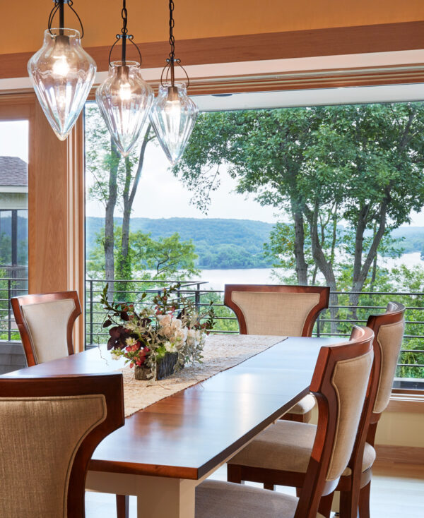 Cottage home dining room with a view designed by LiLu Interiors