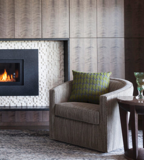 Edina luxury condo fireplace design by LiLu Interiors