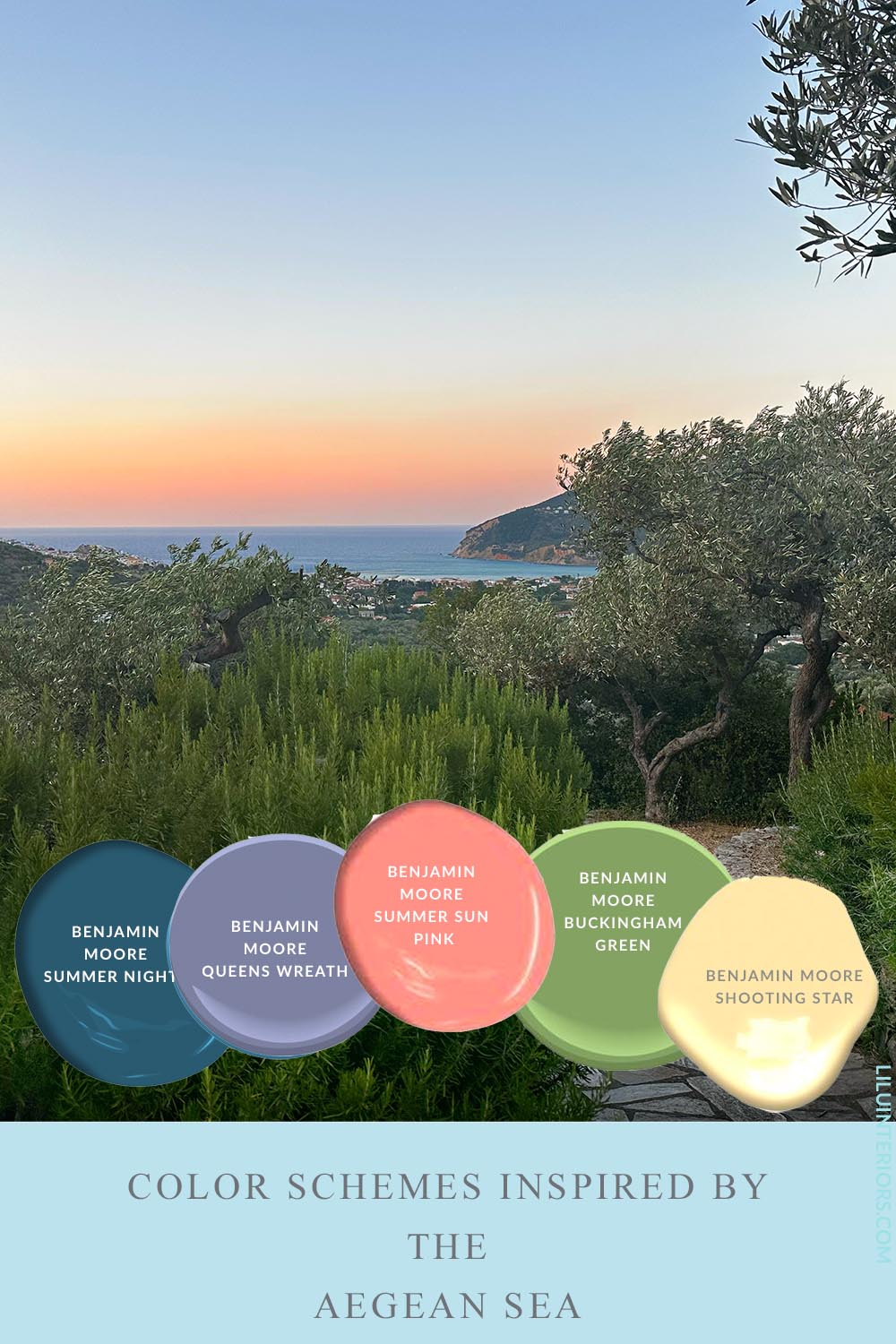 Color Schemes Inspired By The Aegean Sea: My Recent Trip To Greece And The Island Of Skopelos Inspired Me To Create Fresh Nature Inspired Color Palettes For Your Home. #colorpalette #colorscheme #natureinspired #homecolors #interiorcolors #interiordesign